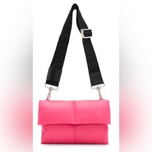 NEW All Saints LEATHER Vibrant Pink Crossbody BAG on a Black Strap